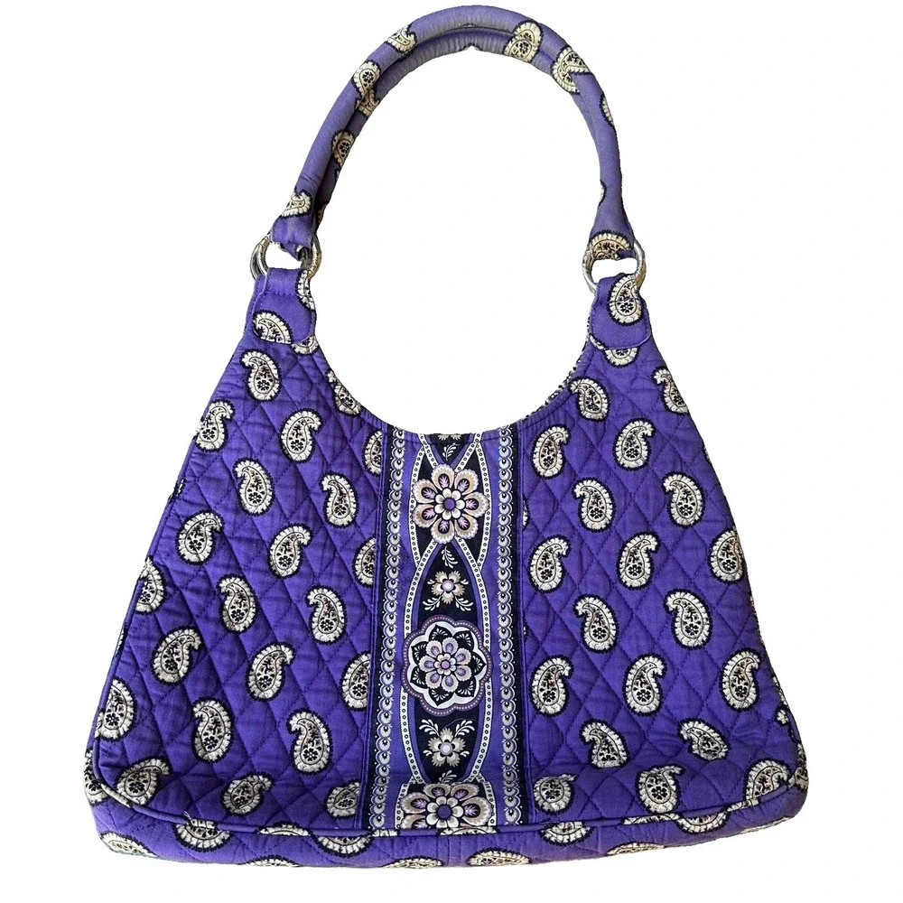 Vera Bradley Simply Violet Flower Paisley Shoulder Bag 15 Inch Hobo Zip Pocket